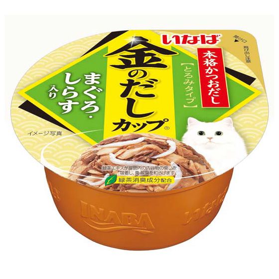 ＜＜ご注意下さい＞＞こちらの商品はメーカーよりお客様へ直接お届けの品になります。 当店での在庫はしておりません。在庫の有無はメーカー在庫のみになりますので、急な欠品や急に廃盤になる可能性がございます。また、上記理由により代金引換便はご利用いただけません。ご注文頂いた商品はメーカーに在庫を確認の上改めてご連絡させていただきますので予めご了承お願い致します。こちらの商品の配送について こちらの商品につきましては送料をお安くするために メーカーより直接お客様へ配送しております。メーカーが使用する運送会社の都合により配送条件が通常の商品と異なりますのでよろしくお願いします。こちらの商品の包装(ラッピング)について○上記の理由(メーカーより直送)により包装はできませんので予めご了承お願いします。こちらの商品のお支払いについて○こちらの商品のお支払い方法は 代金引換便はご利用できませんの で予めご了承お願いします。こちらの商品の不具合について○お届けしましたこちらの商品に不具合があった場合、商品到着日より1週間以内に当店にご連絡ください。メーカーが直接対応させて頂きます。 ○お客様がご自身で修理された場合、費用の負担は致しかねますので予めご了承下さい。おいしいだしは美しい「金色」の輝き。おいしいだしは美しい「金色」の輝き。金のだしシリーズ【分類】猫フードサイズ：H38×W76×D76(mm)素材：【原材料】かつお、まぐろ、しらす、かつお節エキス、増粘多糖類、ビタミンE、タウリン、緑茶エキス【保証成分】たんぱく質9.0%以上、脂質0.1%以上、粗繊維0.1%以下、灰分2.0%以下、水分88.5%以下内容量：70g※商品パッケージのリニューアル等により商品画像とお届け商品のパッケージが異なる場合がございます。予めご了承お願い致します。