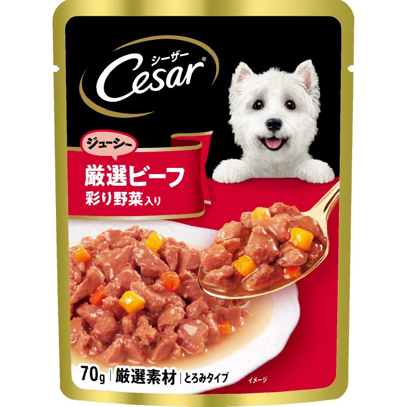 （まとめ買い）マース シーザー ジューシー厳選ビーフ 彩り野菜入り 70g 犬用フード 〔×40〕 【北海道・沖縄・離島配送不可】