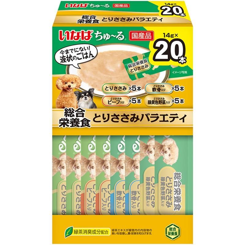 （まとめ買い）いなばペットフード いなば ちゅ〜る 総合栄養食 とりささみバラエティ 14g×20本 犬用おやつ 〔×3〕 【北海道・沖縄・離島配送不可】