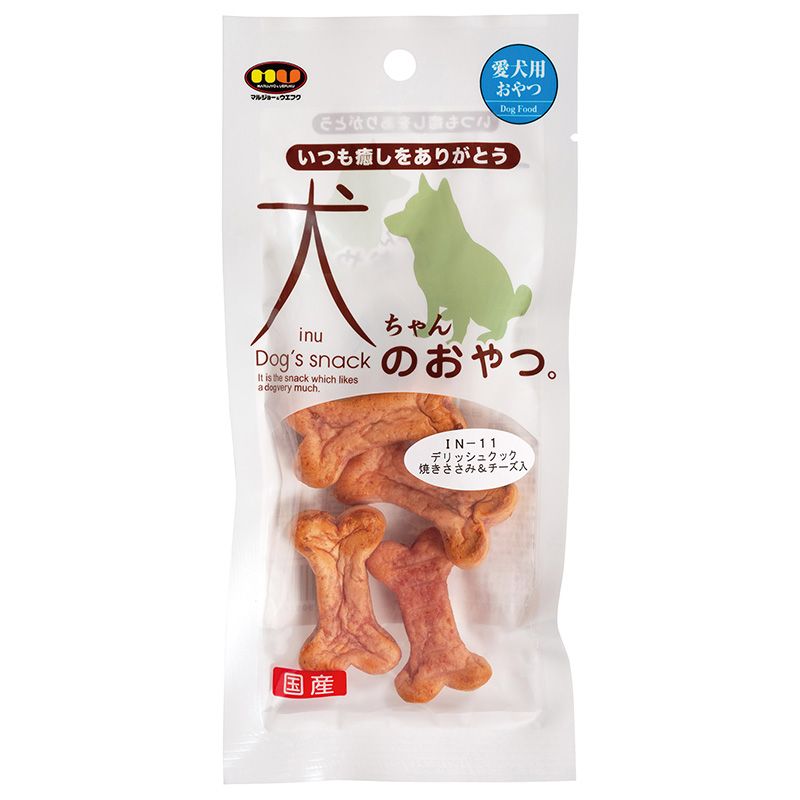 ワンちゃん喜ぶおいしいおやつ！・こんがりおいしく焼きあげました！・魚コラーゲン・グルコサミン、コンドロイチン配合。・安心の国産品。無着色です。【原材料(成分)】肉類(鶏ささみ・鶏)、コーンスターチ、米粉、チーズ、脱脂粉乳、グリセリン、甘味料(ソルビット)、pH調整剤、保存料(ソルビン酸カリウム)、酸化防止剤(エリソルビン酸)、魚コラーゲン、発色剤(硝精)、グルコサミン、コンドロイチン【保証成分】タンパク質22.0％以上、脂質4.3％以上、粗繊維0.0％以下、灰分3.0％以下、水分32.0％以下【エネルギー】290kcal/100g【給与方法】・商品記載を参考に1日2〜3回に分けてお与えください。【賞味／使用期限(未開封)】12ヶ月【原産国または製造地】日本【保管方法】・直射日光、高温多湿の場所を避け保存してください。・開封後は必ず冷蔵庫に保存し、賞味期限にかかわらずなるべく早めにお与えください。・幼児、子供の手の届かない所に保管して下さい。【個装サイズ】95×205×15mm【個装重量】30g【その他備考】・本品はペット用おやつです。・子供が誤食しないよう、また子供が与える時は、ペットを興奮させないよう、大人が監視してください。・保存状態によって変色、又はごくまれにカビが発生することがあります。その場合はペットに与えないようにしてください。・与えすぎに注意し、適宣加減してお与えください。・愛犬の食べ方や習性、年齢によって喉に詰まらせる場合があります。必ずよく観察しながらお与えください。・6ヶ月未満の幼犬にはお与えにならないでください。・表面に白い粉が付着している場合がございますが、アミノ酸等の成分ですので問題ございません。【分類】犬用おやつ[ ドッグフード ]※商品パッケージのリニューアル等により商品画像とお届け商品のパッケージが異なる場合がございます。予めご了承お願い致します。