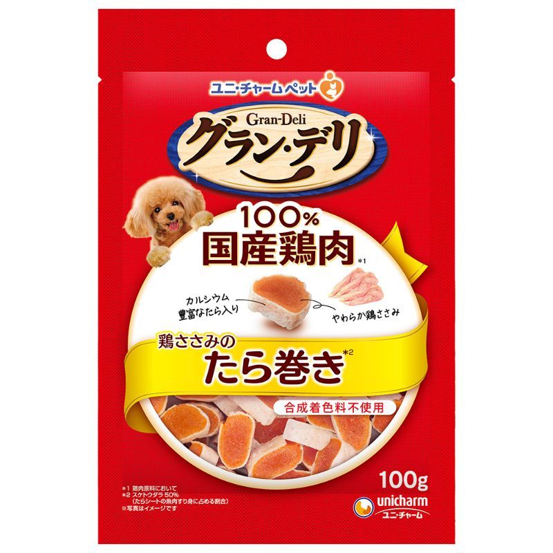 （まとめ買い）ユニ・チャーム グラン・デリ おやつ 鶏ささみのたら巻き 100g 犬用おやつ 〔×9〕 【北海道・沖縄・離島配送不可】