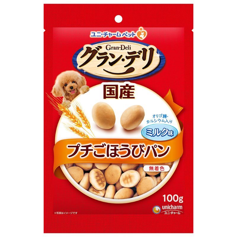 （まとめ買い）ユニ・チャーム グラン・デリ おやつ プチごほうびパン ミルク味 100g 犬用おやつ 〔×12〕 【北海道・沖縄・離島配送不可】