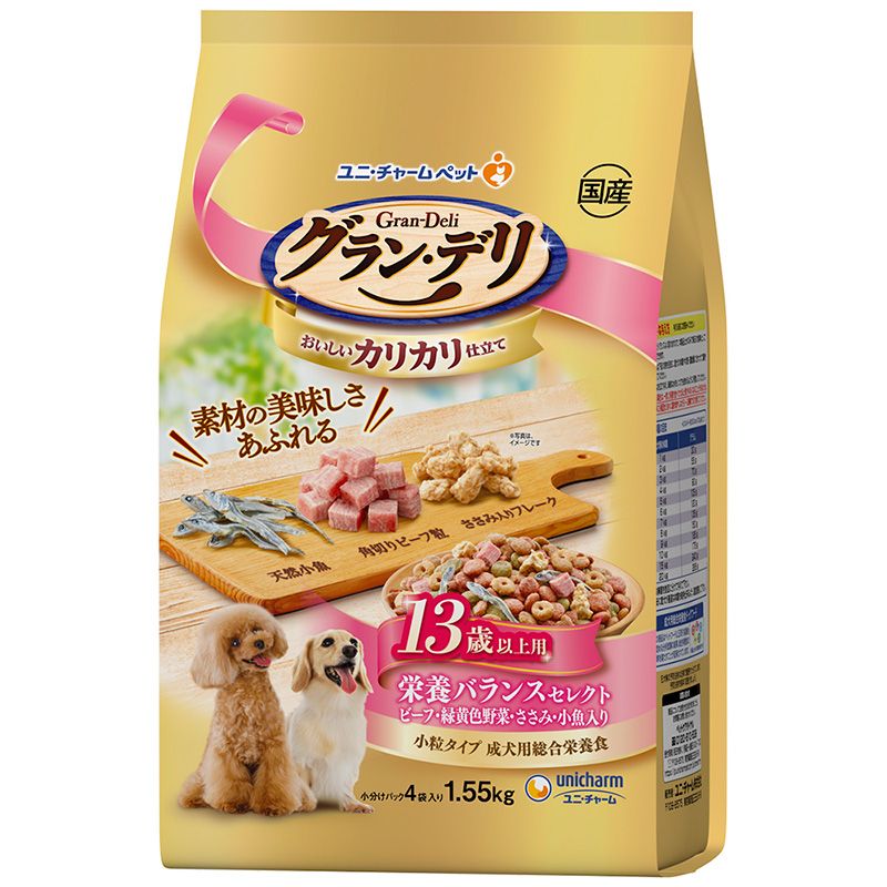 Premium - ユニ・チャーム グラン・デリ カリカリ仕立て 13歳以上用 栄養バランスセレクト 1.55kg 犬用フード 【北海道・沖縄・離島配送不可】