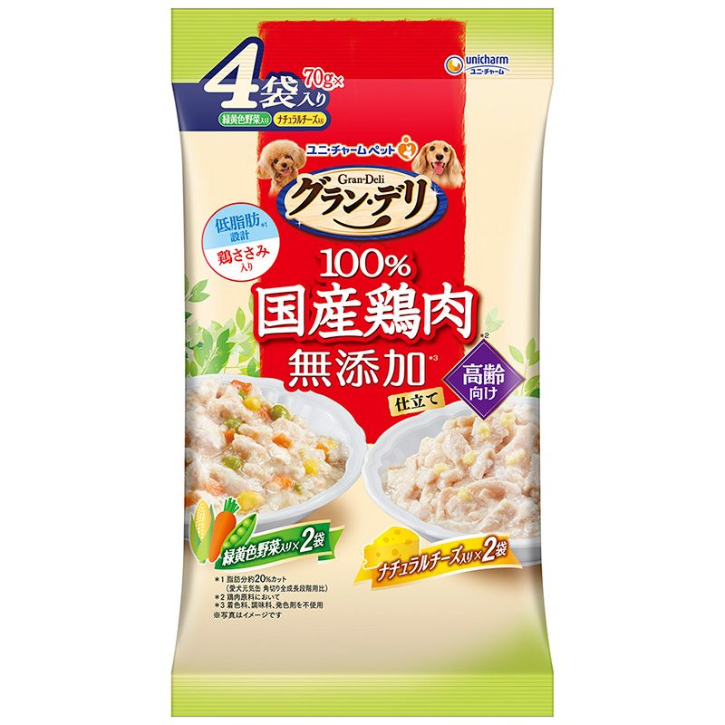 （まとめ買い）ユニ・チャーム グラン・デリ 100％国産鶏肉パウチ 無添加仕立て 高齢犬用 緑黄色野菜入..