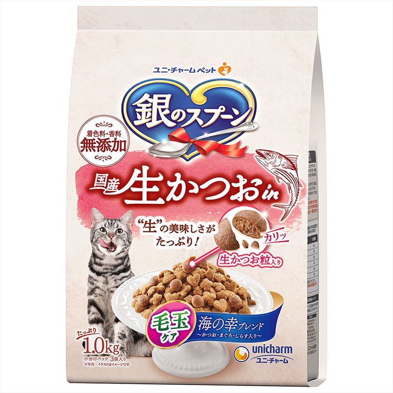 Other Wet Food - ユニ・チャーム 銀のスプーン 国産生かつお in 毛玉ケア海の幸ブレンド 1kg 猫用フード 【北海道・沖縄・離島配送不可】