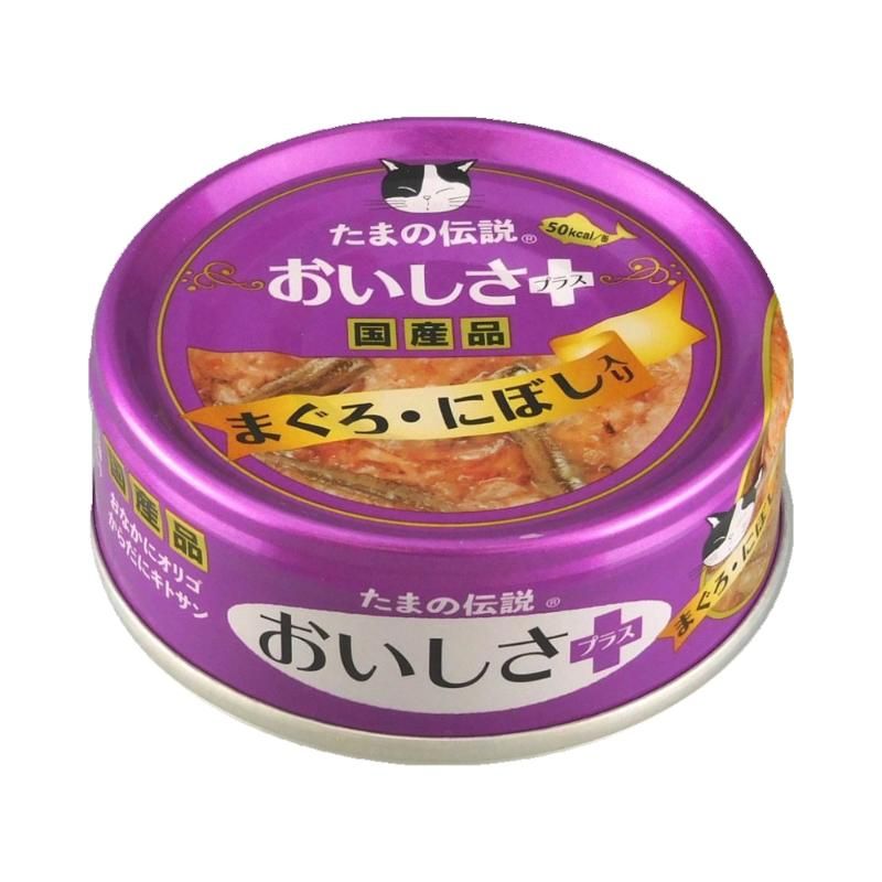 こだわりのおいしさ＆栄養バランスの逸品カルシウム豊富なにぼしを、たっぷりとまぐろに加えました。風味も豊かな人気商品です。【原材料】まぐろ、にぼし、ツナエキス、キトサン、オリゴ糖、増粘多糖類、ビタミンE【保証成分】粗タンパク質15％以上、粗脂肪0.5％以上、粗繊維1％以下、粗灰分2％以下、水分84％以下【エネルギー】50kcal/缶"【給与方法】標準サイズの成猫で1食1缶を目安に、総合栄養食と併用してお与え下さい。【賞味／使用期限(未開封)】1095日【原産国または製造地】日本【サイズ】パッケージサイズ：W76×H30×D76mm/重量83g【分類】猫用フード：猫用缶詰[ キャットフード ]※商品パッケージのリニューアル等により商品画像とお届け商品のパッケージが異なる場合がございます。予めご了承お願い致します。