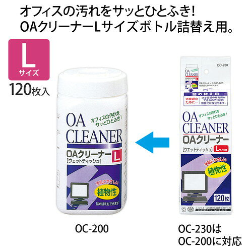 プラス OAクリーナー ウェットティッシュタイプ Lサイズボトル 詰替え用 120枚入 O...