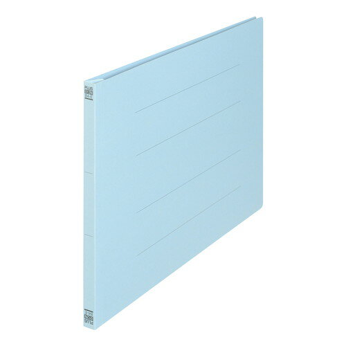 表紙に金属ステッチを使用しないとじ具を外すだけの簡単分別廃棄（のり接着タイプ）。●フラットファイル●ヨコ型●規格:B4-E●収容数:180枚●外形寸法:縦267×横379×背幅18mm●色:ロイヤルブルー●穴数:2穴●穴間隔:80mm●材質:表紙=ファイルカード紙、とじ具=ポリプロピレン