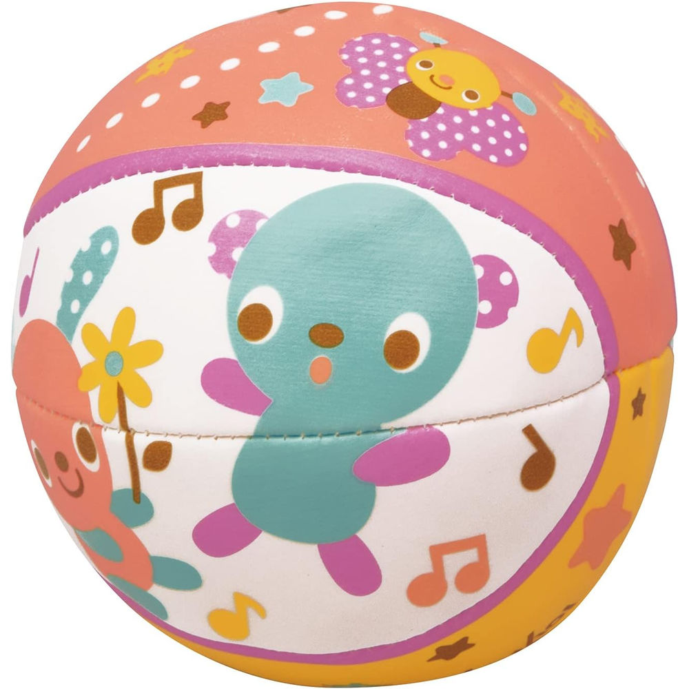 【はじめてのふわふわやわらかいボール遊び】やわらかい素材で、赤ちゃんのつかむ・はなすの指運動をお手伝い。お部屋で遊ぶときはもちろん、お出かけにもぴったりのふわふわボールです。サイズは大と小の2展開。【赤ちゃんがにっこり♪リンリン鈴入り】当たっても痛くないやわらかいボールの中に、赤ちゃんがうれしいリンリンなる鈴が入っています。かわいいカラフルなどうぶつのイラスト入りで、にっこり楽しく遊べます。【イラストを見ながら知育も】たくさんのカラフルな色を配色、動物やお星さま、ソフトクリームなど、かわいいイラストがいっぱい。色を覚えたり、言葉を覚えたり小さいうちから遊びながら学べる知育おもちゃです。【商品詳細】サイズ:小さめ商品サイズ：W84mm×D84mm×H84mm安全基準:STマークパッケージサイズ：90×90×160mm対象年齢：6ヶ月以上