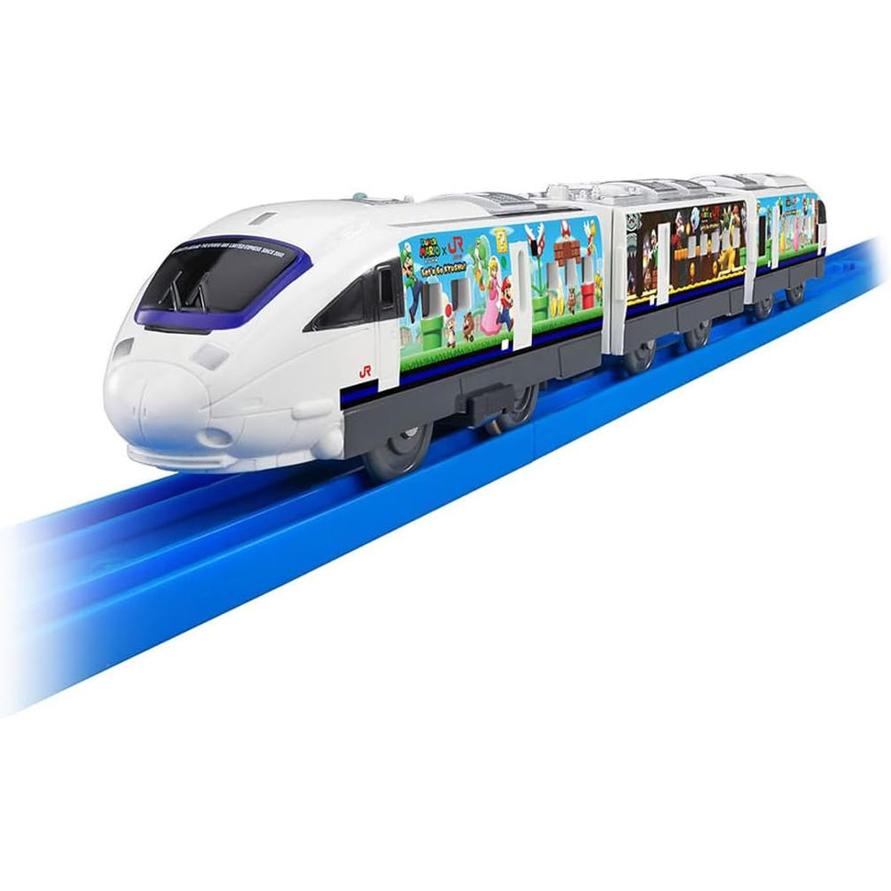 2025年11月からJR九州管内にて期間限定で運行された、885系にスーパーマリオのラッピングを施し「スーパーマリオ×JR九州 〜Let’s GO KYUSHU!〜」をコンセプトにした、特別なデザインの特急列車です。■885系の「JR九州 スーパーマリオ トレイン」がモデル■3両編成で連結・切り離し可能■2スピードで電動走行、スイッチOFFで手転がし遊びが可能■プラキッズ1体付■中間車はプラキッズ乗車遊びが可能■プラ列車カード付※レールは付属しません。【セット内容】車両本体(1),プラキッズ(1),プラ列車カード(1),部品注文書(1)パッケージサイズ：70×410×40mm使用電池：単2形乾電池1本使用別売対象年齢：3歳以上(C)TOMY(C)NintendoJR九州承認済