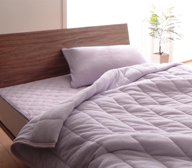 20色から選べる！365日気持ちいい！コットンタオルのケット・パッド 〔キルトケット＆敷きパッド〕 ダブル モスグリーン 【北海道・沖縄・離島配送不可】