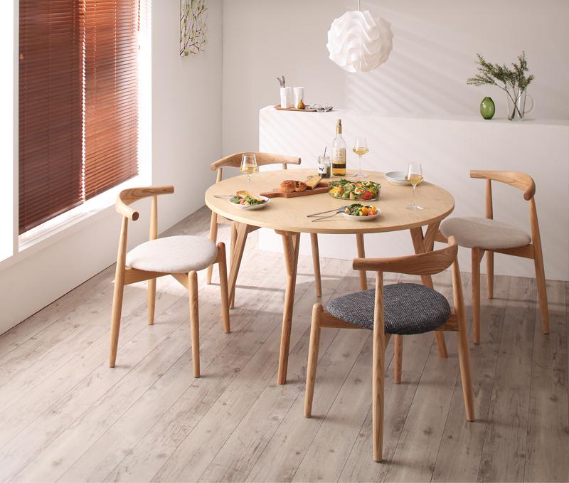 〔組立設置料込み〕デザイナーズ北欧ラウンドテーブルダイニング〔Rour〕ラウール/5点チェアミックス(テーブル、チェアA×2、チェアB×2) Aアイボリー＋Bアイボリー 【北海道・沖縄・離島配送不可】