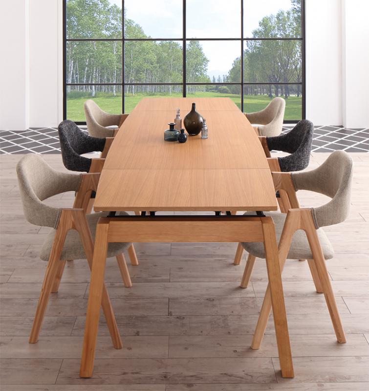 北欧デザイン スライド伸縮ダイニングシリーズ 〔MALIA〕マリア 7点セット（テーブル＋チェア6脚） 〔チェア〕チャコールグレー【北海道・沖縄・離島配送不可】