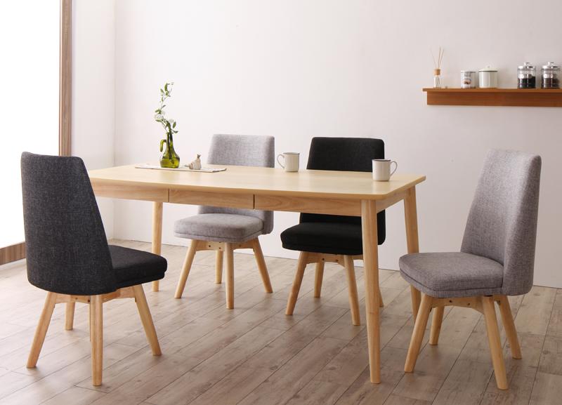〔組立設置料込み〕北欧スタイル 回転チェアダイニングシリーズ 〔TOLV〕トルブ 5点セット(テーブル+チェア4脚) 〔テーブル色〕ナチュラル 〔チェア座面〕ダークグレー4脚 【北海道・沖縄・離島配送不可】