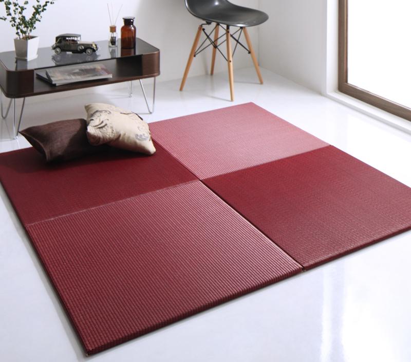 8色から選べる 純国産 ヘリなし インテリアユニット畳 〔arun〕アラン 4枚入り ダークグリーン【北海道・沖縄・離島配送不可】