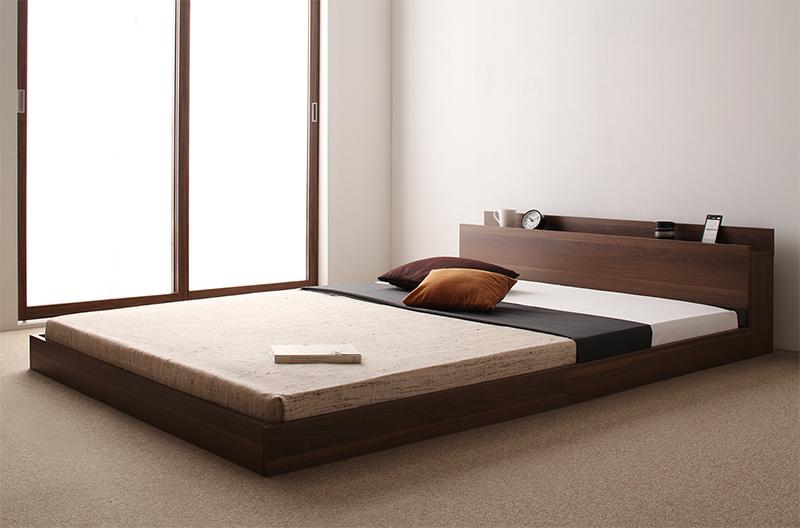 将来分割して使える 大型 モダン フロアベッド 〔LAUTUS〕ラトゥース 〔プレミアムポケットコイルマットレス付き〕 セミダブル 〔フレーム色〕ブラック 〔マットレス色〕ホワイト 【北海道・沖縄・離島配送不可】