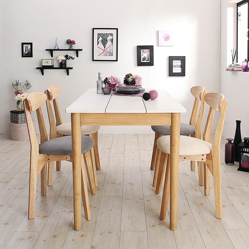 〔組立設置料込み〕カワイイテイスト ダイニングシリーズ 〔Lauren〕ローレン 5点セット(テーブルW115+チェア4脚) 〔チェア座面色〕アイボリー4脚 【北海道・沖縄・離島配送不可】