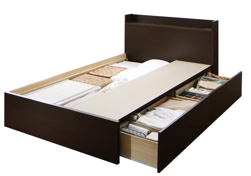 連結 棚・コンセント付き 収納ベッド 〔Ernesti〕エルネスティ すのこ仕様 〔ベッドフレームのみ・マットレスなし〕 Aタイプ セミダブル 〔フレーム色〕ナチュラル【北海道・沖縄・離島配送不可】