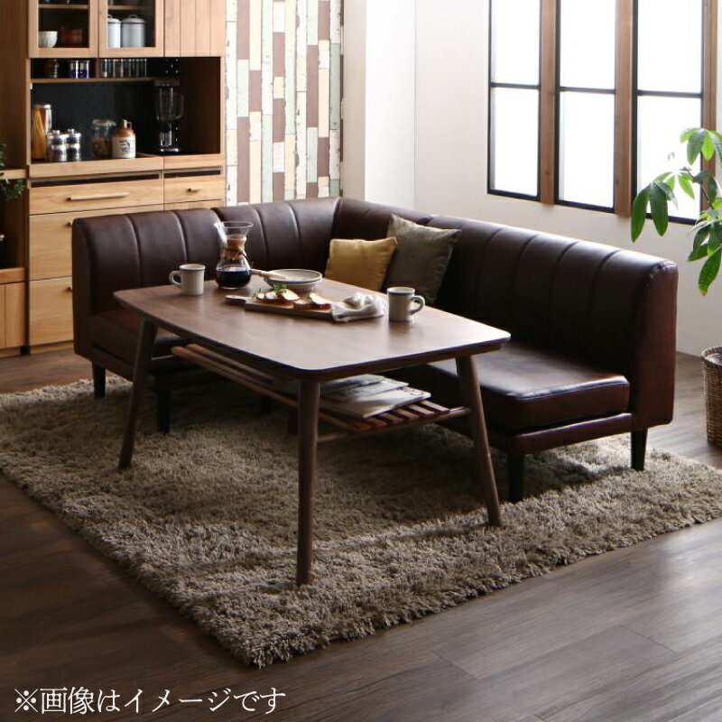 こたつもソファも高さ調節できる 棚付きリビングダイニングシリーズ 〔Norld〕ノールド 4点セット(テーブルW105+2Pサイズソファ1脚+1Pサイズソファ1脚+コーナーソファ1脚) 〔ソファ色〕キャメルブラウン 【北海道・沖縄・離島配送不可】