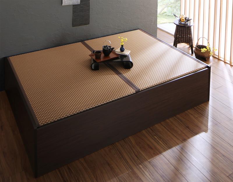 Double - 布団が収納できる 美草 小上がり畳ベッド 〔ベッドフレームのみ・敷布団なし〕 ダブル 〔フレーム色〕ダークブラウン 〔畳色〕ブラウン【北海道・沖縄・離島配送不可】
