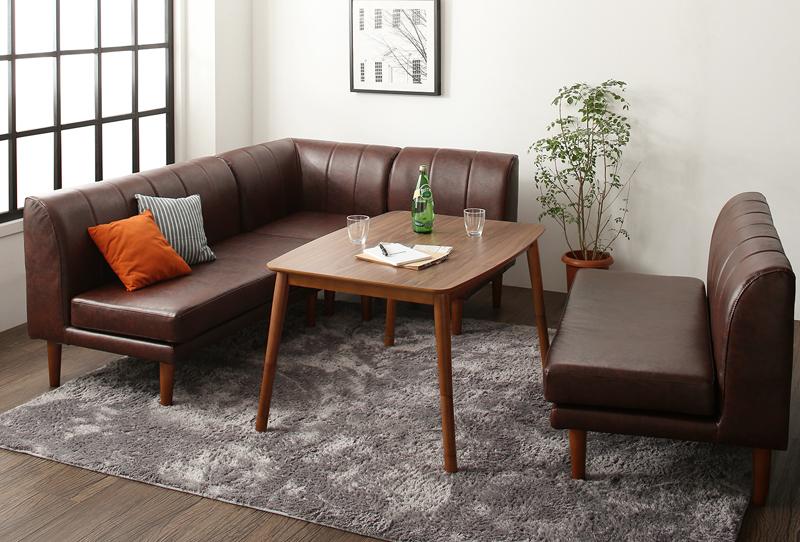 こたつもソファも高さ調節 リビングダイニング 〔Rozel〕ロゼル 5点セット(テーブルW105+2Pサイズソファ2脚+1Pサイズソファ1脚+コーナーソファ1脚) 〔ソファ色〕キャメルブラウン 【北海道・沖縄・離島配送不可】