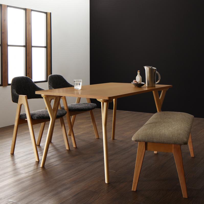 北欧モダンデザインダイニング 〔ILALI〕イラーリ 4点セット(テーブルW140+チェア2脚+ベンチ1脚) 〔チェア色〕チャコールグレー2脚 〔ベンチ色〕チャコールグレー【北海道・沖縄・離島配送不可】