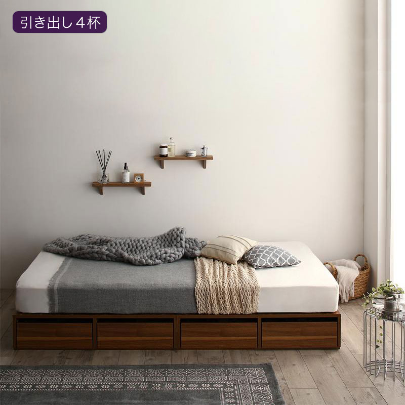 選べる引出収納付きシンプルデザインローベッド 〔Menoce〕メノーチェ 〔スタンダードボンネルコイルマットレス付き〕 引き出し4杯付 シングル 〔フレーム色〕ホワイト 〔マットレス色〕ホワイト 【北海道・沖縄・離島配送不可】