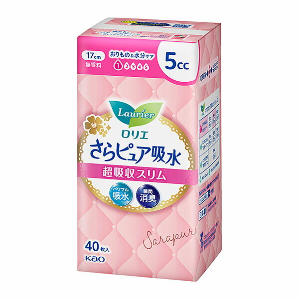 ※お取り寄せ商品です。在庫状況により発送まで1週間程度かかる場合がございます。 ●商品の改訂により商品のデザイン、パッケージに記載されている内容と異なる場合があります。 【商品の特徴】もしもの時も安心、「女性のおまもり」さらピュア吸水から、しっかり吸収！頼れる超吸収スリム。超薄1．5mmつけてる感ゼロへ。パワフル吸水で水分をしっかり吸引！すぐにさらさらずっとさらさら。瞬間消臭。ムレにくい全面通気性シート。前側ちょこっと幅広の快適＆安心きちんと設計。【商品区分】雑貨　　　　　　　　　　　【成分表示】構成材料表面材：ポリオレフィン・ポリエステル系不織布【内容量】40枚×3個入り【製造あるいは販売者】花王株式会社東京都墨田区文花2-1-3生活者コミュニケーションセンター消費者相談室（ロリエ・メリーズ・リリーフ・サニーナ）0120-165-695【広告文責】 株式会社富士薬品 0120-51-2289