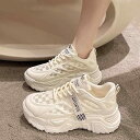 厚底 スニーカー レディース 靴 女性 夏 女性 白 靴 通気性 メッシュ カジュアル スポーツ 千鳥格子 チェック柄 ベージュ ホワイト かわいい ゴツい おしゃれ ハイテクスニーカー