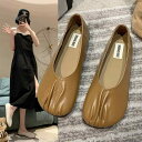 パンプス ぺたんこ フラット シューズ レディース くしゅくしゅ かわいい ラウンドトゥ PUレザー 革 靴 くつ レトロ フレンチ スリッポン ローファー 茶色 ベージュ 無地 ペタンコ 柔らかい 歩きやすい ママ クツ 春 秋 韓国風