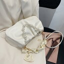 ハンドバッグ ショルダーバッグ パール リボン かわいい 結婚式 スモールバッグ レディース 鞄 PUレザー 肩掛け 斜め掛け 女子会 2way 春夏 秋 冬 軽量 軽い プチプラ プリーツバッグ