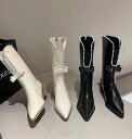 ブーツ レディース ミドル丈 ショート丈 かっこいい おしゃれ パール リボン ポインテッドトゥ カットオフ シューズ パンプス ブーツ 秋 冬 黒 白 ファスナー 無地 ローヒール 太ヒール モノトーン スリム 光沢 艶