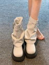 ロングブーツ ミディアムブーツ 厚底 かわいい レディース シューズ くしゅくしゅ ルーズ ブーツ ラウンドトゥ 黒 白 バイカラー 無地 カジュアル PUレザ...