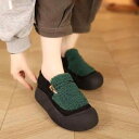 もこもこ スリッポン レディース 紐なし スニーカー モカシン かわいい カジュアル ボア 裏起毛 暖かい バイカラー 個性的 ローファー 秋 冬 靴 厚底 フラット 歩きやすい 履きやすい 柔らかい おしゃれ ママ デイリーユース 黒 緑 黄色 カーキ