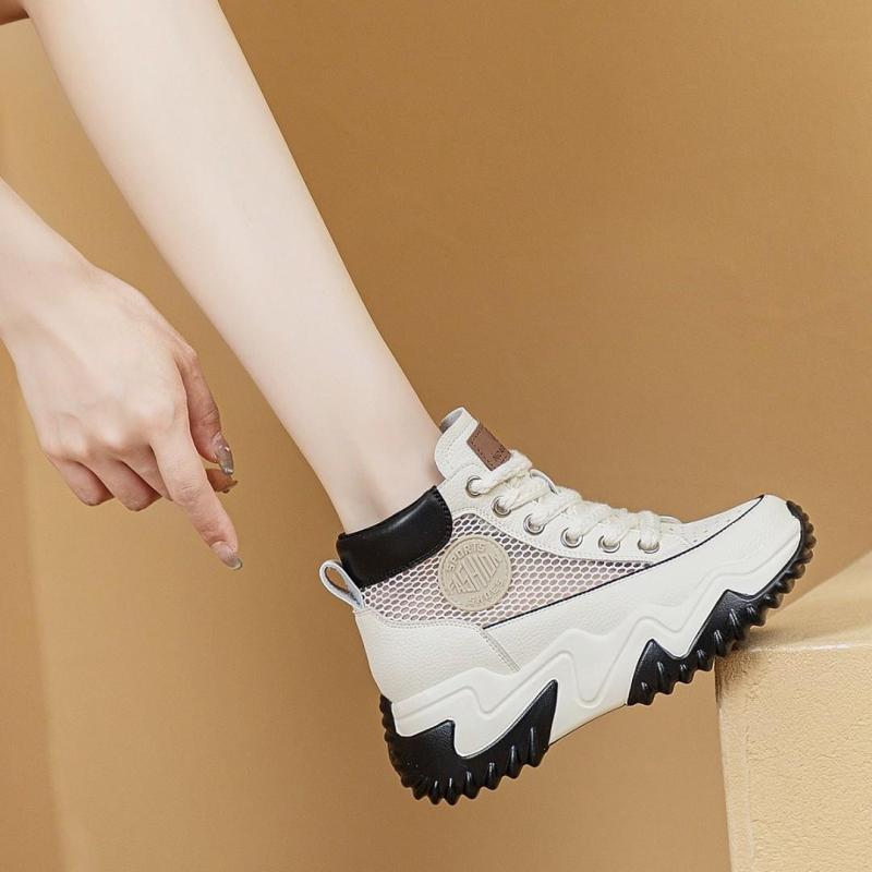 スニーカー レディース メッシュ 網 個性的 かっこいい 厚底 シューズ ダッドスニーカー ハイテクスニーカー 韓国風 ハイカット バイカラー おしゃれ 白 黄色 黒 透け感 蒸れにくい 春夏 秋 ネット 運動 靴 くつ スポーティ メンズライク(4)