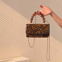 ショルダーバッグ レディース チェーンバック 小さめ 個性的 レトロ ビーズ チェーン ベッコウ柄 きれいめ 高級 小さい 立体 ベッコウ クロスボディバッグ ポータブル ワンショルダー 正方形 バック 茶色 ブラウン 美しい かわいい 豪華 韓国
