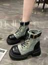 デニム ブーツ レディース ハイカット スニーカー ブーツ かっこいい 編み上げ 厚底 黒 ベージュ 青 ブルーデニム バイカラー 太ヒール 個性的 ロック メンズライク ショートブーツ 秋 冬 シューズ 女性用 スクエアトゥ こなれ感 ミドル丈