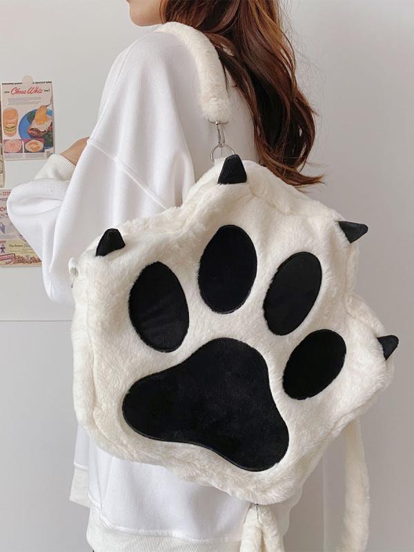 楽天フジヤ商店楽天市場店リュックサック レディース 肉球 猫 ネコ 手形 かわいい バックパック もこもこ 白 黒 モノトーン 個性的 バッグ 斜めがけ バック 鞄 カバン 目立つ ホワイト ブラック ねこ 犬 手 スタンプ 大容量 リュック プレゼント ギフト ラブリー