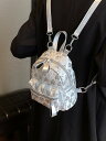 リュック ハート柄 小さい ミニバッグ バックパック かわいい レディース 黒 シルバー ブラック 銀色 韓国風 個性的 リュックサック 小さめ チビ 無地 メタリック 艶 こなれ感 持ち手 ハンドバッグ 鞄 カバン ファスナー ポケット