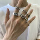 指輪 リング アクセサリー ジュエリー メンズ 男性用 7点セット シルバー イミテーション オールシーズン ワンサイズ スター 星 ハート 個性的 こなれ感 ...
