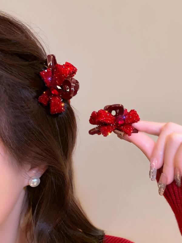 ヘアクリップ ヘアアクセサリー クリップ ヘアピン 小物 アクセサリー レディース 女性用 キッズ 子供用 ガールズ オールシーズン カジュアル シンプル お出かけ おしゃれ かわいい 10代 20代 フリーサイズ フェミニン リボン キラキラ レッド