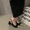 パンプス レディース スリングバック チャンキーヒール ゴールドデザイン 美脚 効果 モード系 ハイセンス エレガント 上品 シンプル きれいめ 高級感 パーティー デート お呼ばれ 食事会 通勤 20代 30代 40代 ブラック ゴールド 華奢見え