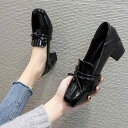パンプス ローファー 靴 シューズ レディース スクエアトゥ 歩きやすい 走れる リボン 太ヒール チャンキーヒール PUレザー 大きいサイズ 金 銀 パーティー 二次会 結婚式 かわいい おしゃれ 個性的 高級感 高見え 脚長 きれいめ エレガント