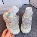 スニーカー キッズ 子供用 女子 レディース 女性用 ダッドスニーカー 厚底 オフホワイト ピンク ソックス付 きらきら バタフライ ハート フラワー ビーズ スパンコール かわいい おしゃれ 派手 インパクト お出かけ 遊び 買い物 春夏 秋 冬