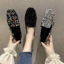 パンプス 靴 シューズ 女性用 レディース フラット ラウンドトゥ スパンコール キラキラ ゴージャス 華やか おしゃれ お洒落 存在感 主役級 個性的 インスタ映え 20代 お出かけ パーティー シルバー 銀 ブラック 黒 マルチカラー カラフル