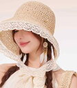 つば広ハット 帽子 麦わら帽子 ストローハット 女性用 レディース オフホワイト カーキ リボン レース 通気性 日除け 日焼け防止 小顔効果 かわいい おしゃれ エレガント カジュアル 上品 春夏 秋 レジャー 旅行 海 リゾート バカンス
