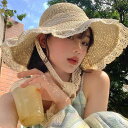 つば広ハット 帽子 麦わら帽子 ストローハット 女性用 レディース ベージュ ブラウン レース リボン あご紐 通気性 日除け 日焼け防止 小顔効果 かわいい おしゃれ エレガント カジュアル 上品 春夏 秋 レジャー 旅行 海 リゾート バカンス