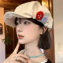 レトロ 帽子 女性 夏 カラフル フェルト ボタン付き 画家 ベレー帽 ベージュ 黒 女性 レディース 可愛い おしゃれ お出かけ 八角形 キャスケット ヴィンテージ風 通気性 吸湿性 Mサイズ プレゼント クラシック 小物 紫外線防止 ソフト素材