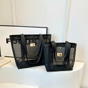 トートバッグ ショルダーバッグ プールバッグ ビーチバッグ エコバッグ 女性用 レディース ブラック グレー メッシュ ポケット ファスナー 選べる大きさ カジュアル 大容量 デート 海 プール バカンス リゾート 旅行 サブバッグ かわいい おしゃれ