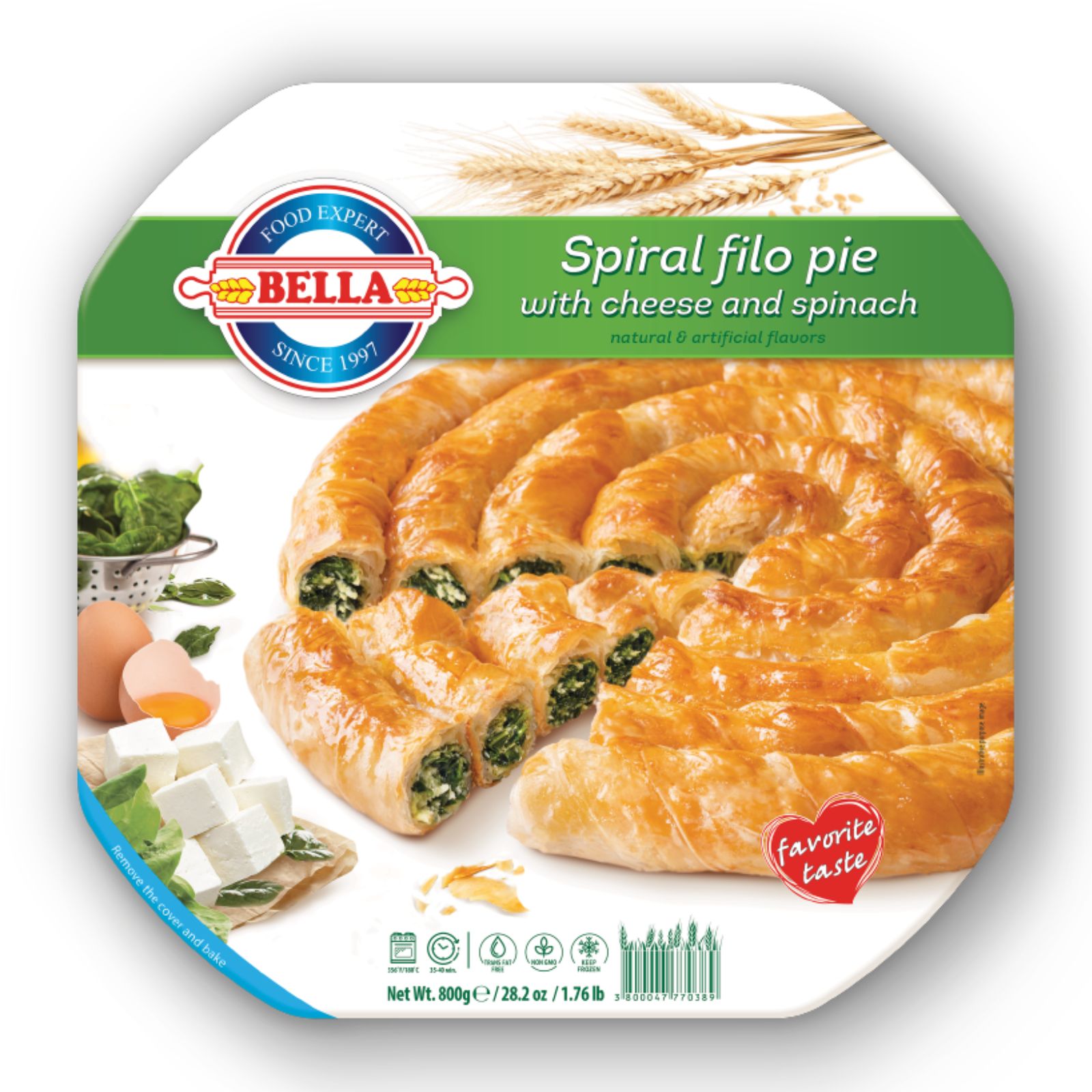 BELLA社 スパイラルほうれん草&チーズパイ 800g｜ブルガリア 伝統的 家庭料理 バニ...